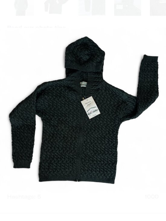 Aran Crafts 100% Merino Wool Hooded Zip Cardigan Sweater Forest Green Size M - Picture 4 of 6